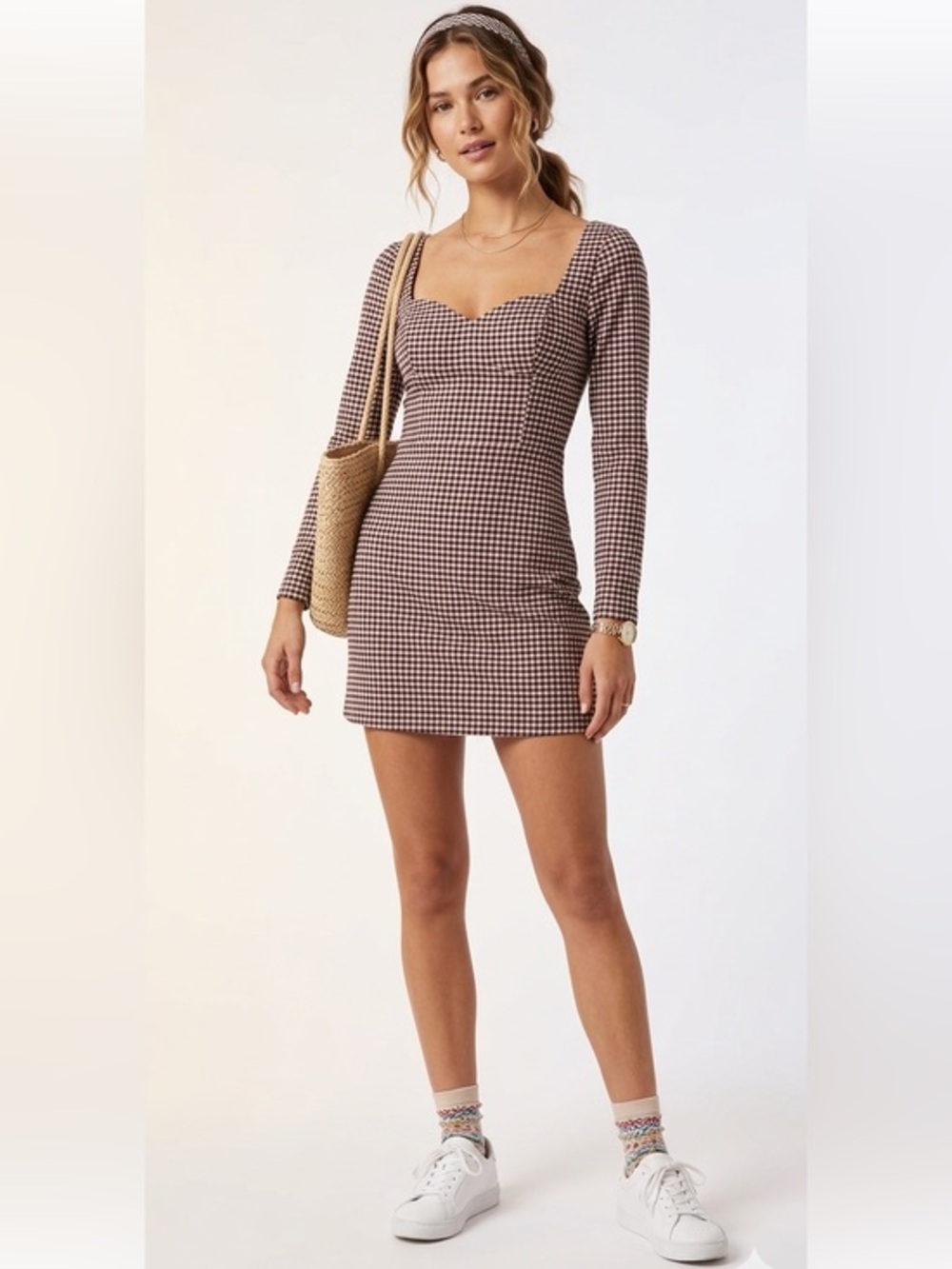 Abercrombie & Fitch Brown Long Sleeve Checked Mini Dress Lined Size Small
